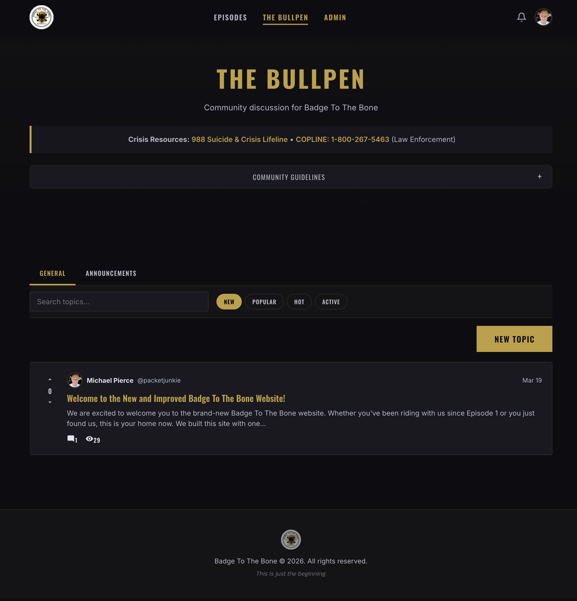 The Bullpen community forum on Badge To The Bone