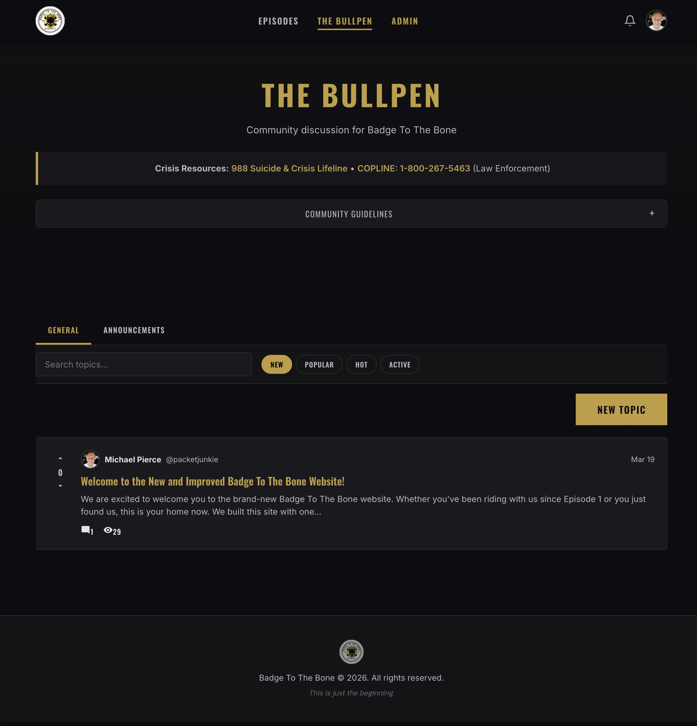 The Bullpen community forum on Badge To The Bone
