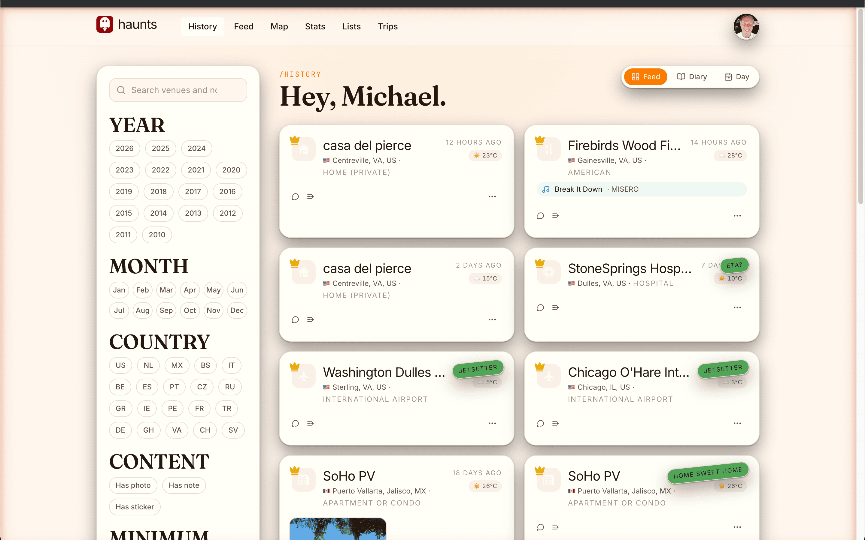 Haunts.io History Feed