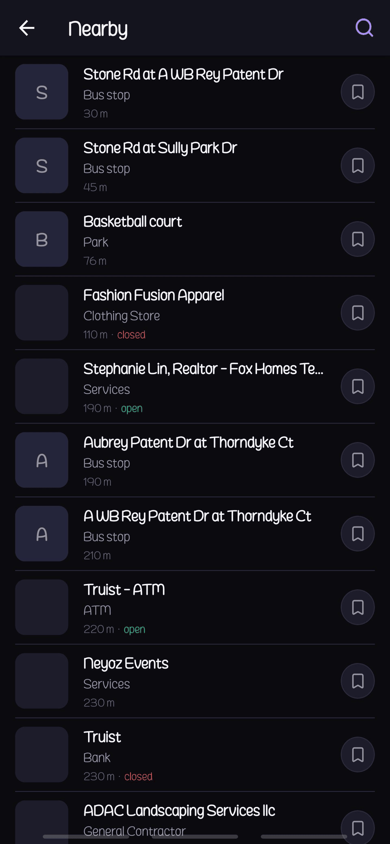Haunts.io mobile nearby venues screen