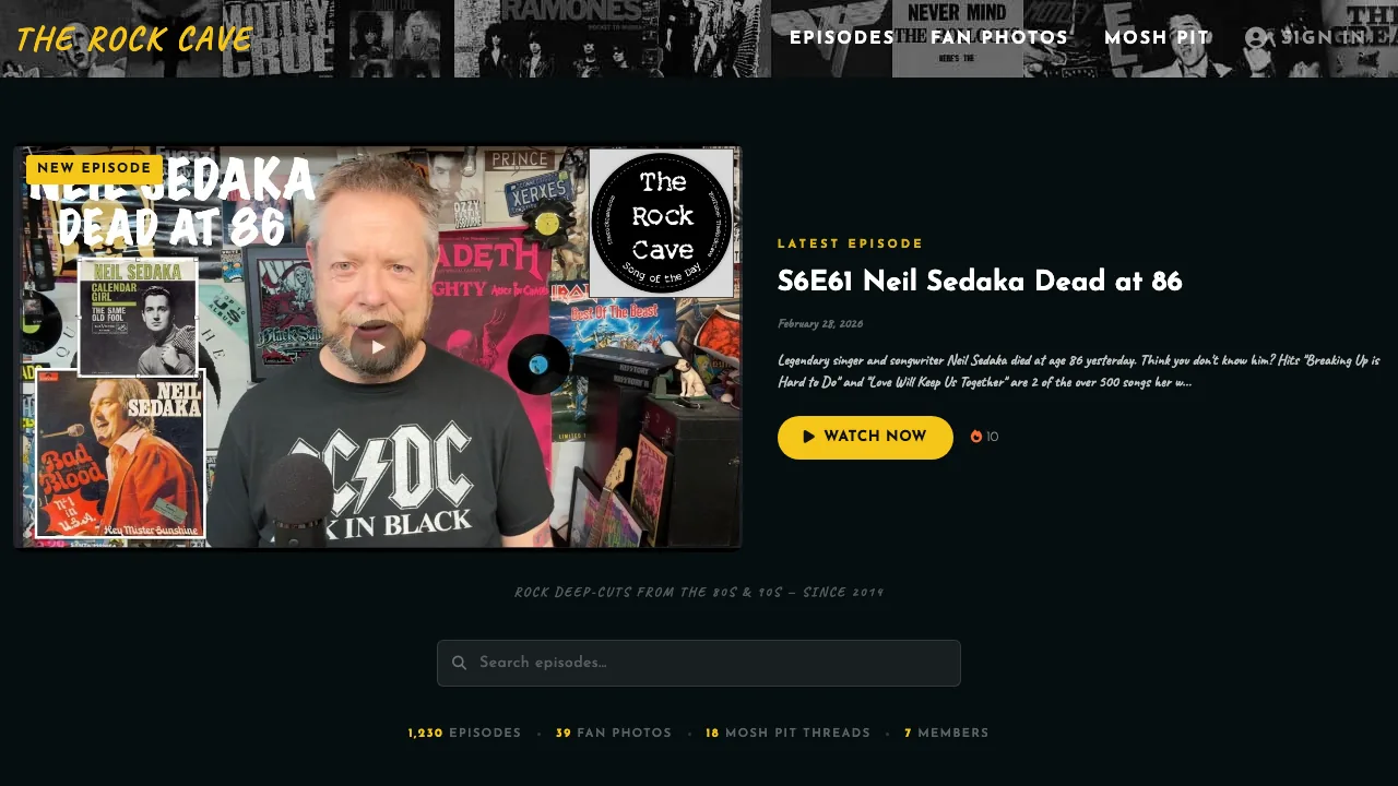 The Rock Cave Homepage, full responsive website built during the 7-day sprint