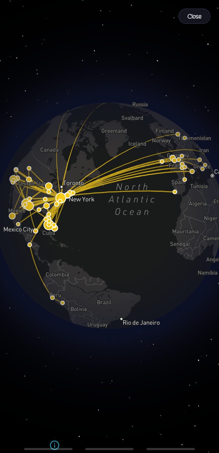 Haunts.io 3D Mapbox globe view of every check-in