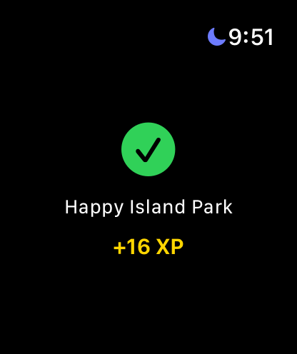 Haunts.io Apple Watch showing XP earned after check-in
